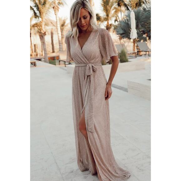 Baltic Born Grace Sparkle Maxi Dress Womens S Ivory Side Slit Floor Length - Picture 1 of 12